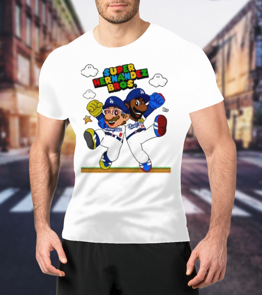 Super Hernández Bros Teoscar Kiké Let’s Go Dodgers Mario X Los Angeles Dodgers T-Shirt
