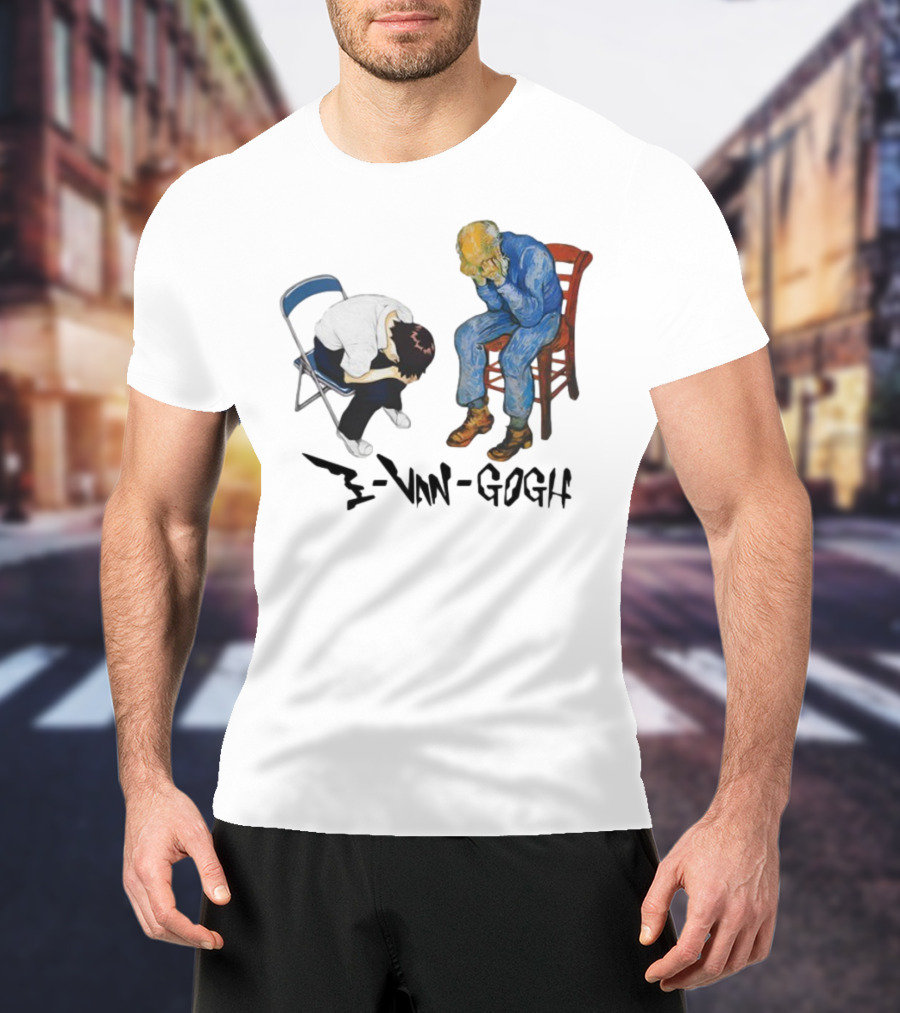 Evangogh Sadness Embrace Blue Figure Art Crossover T-Shirt