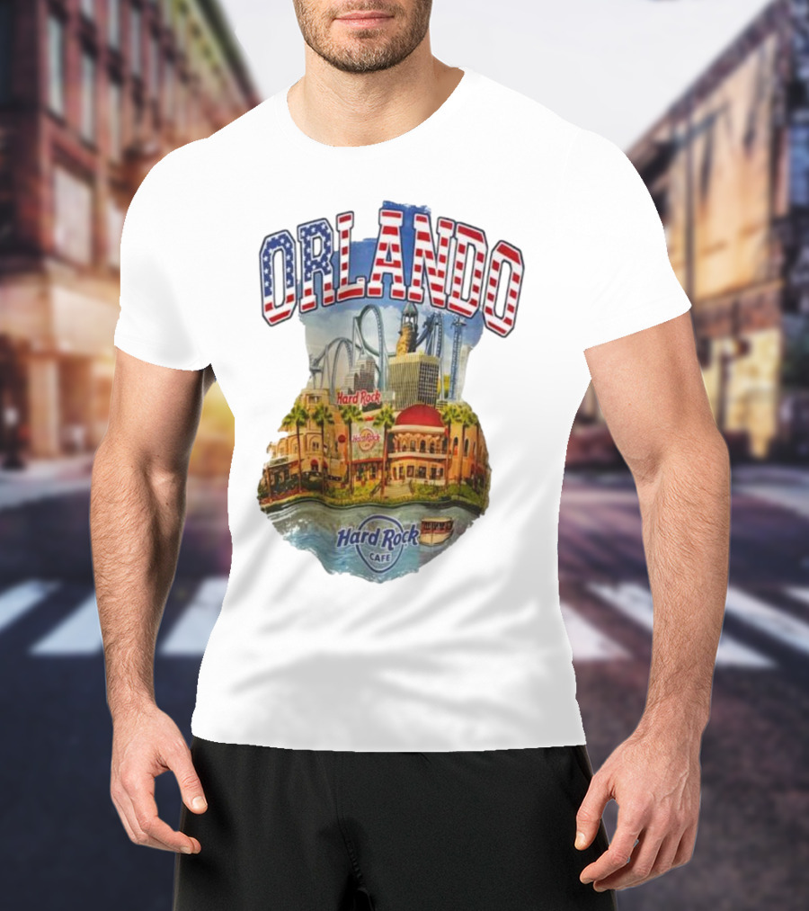 Hard Rock Cafe Orlando American Flag Skyline Roller T-Shirt