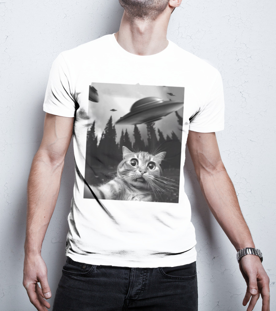 Keith Hernandez Cat Selfie Ufos Forest Scene T-Shirt