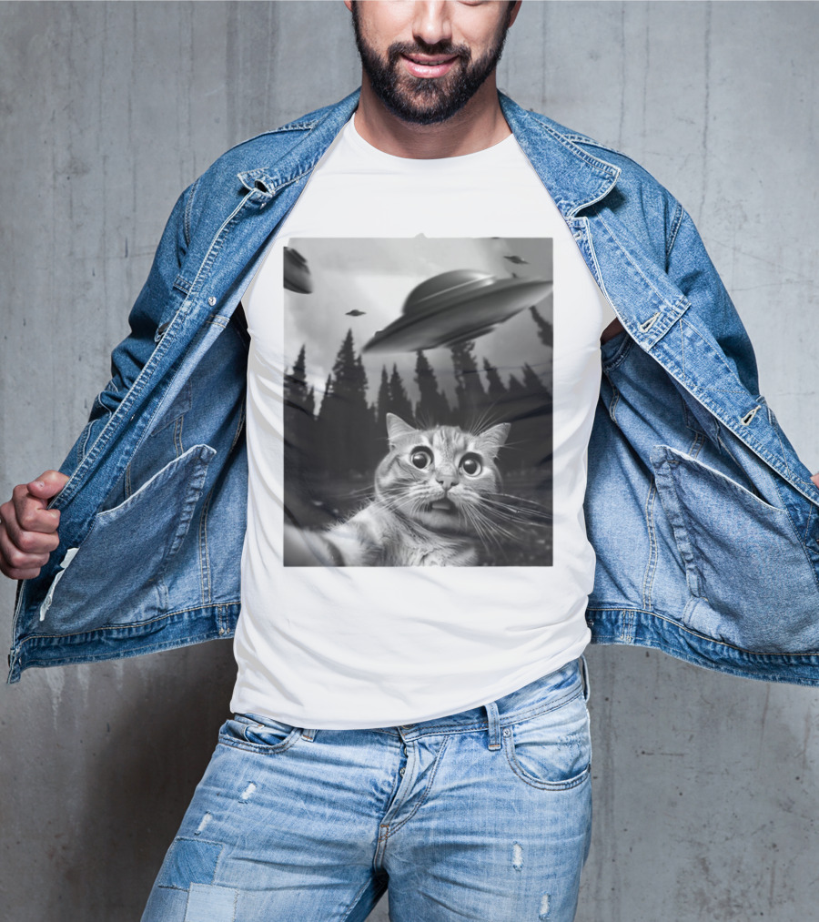 Keith Hernandez Cat Selfie Ufos Forest Scene T-Shirt