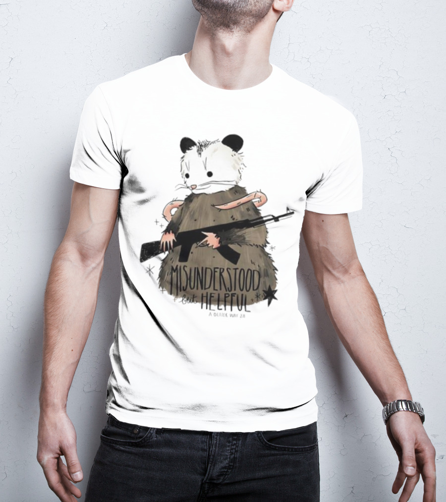 Misunderstood But Helpful Opossum With Rifle Artwork T-Shirt