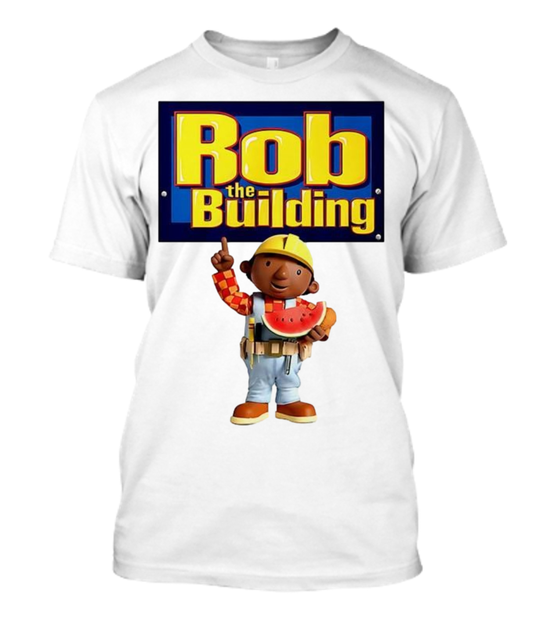 Rob The Building Cartoon Construction Character Eating Watermelon T-Shirt