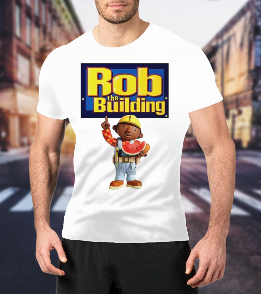 Rob The Building Cartoon Construction Character Eating Watermelon T-Shirt