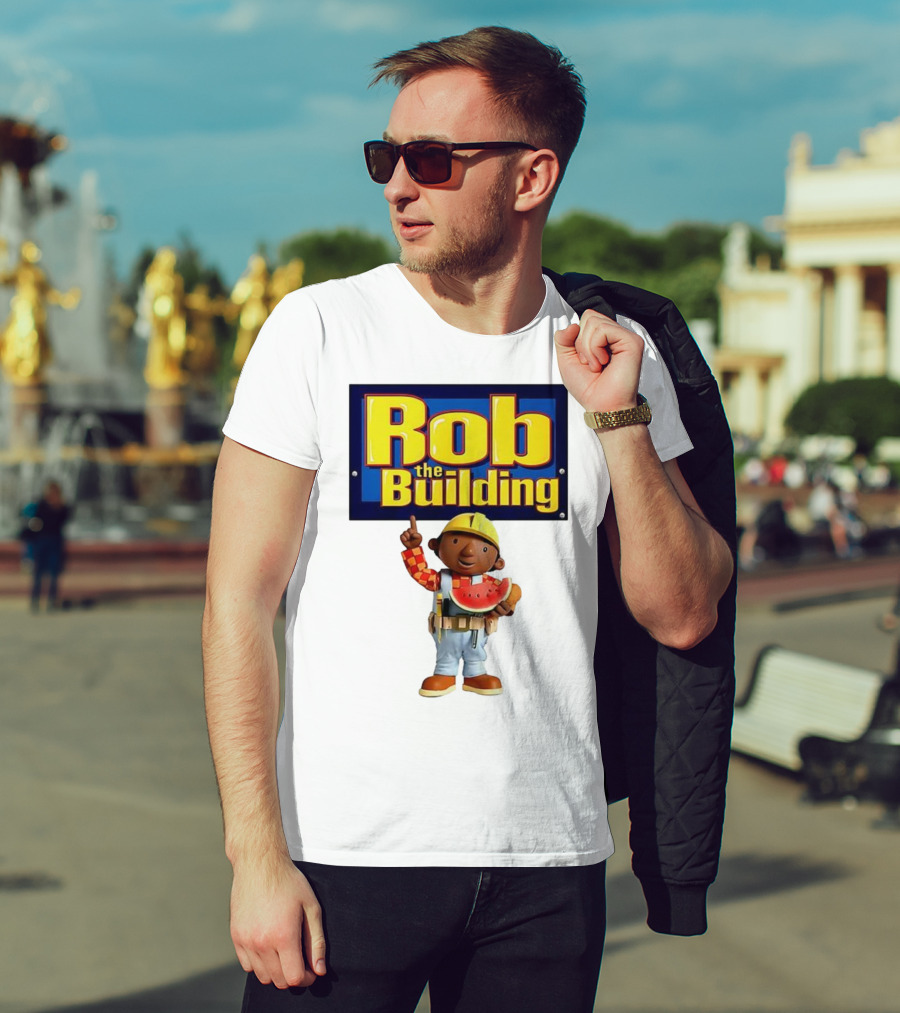 Rob The Building Cartoon Construction Character Eating Watermelon T-Shirt