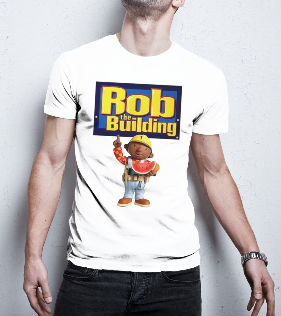 Rob The Building Cartoon Construction Character Eating Watermelon T-Shirt