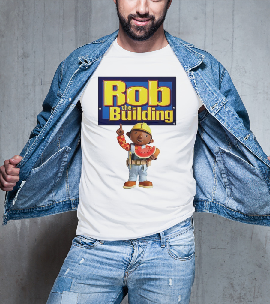 Rob The Building Cartoon Construction Character Eating Watermelon T-Shirt