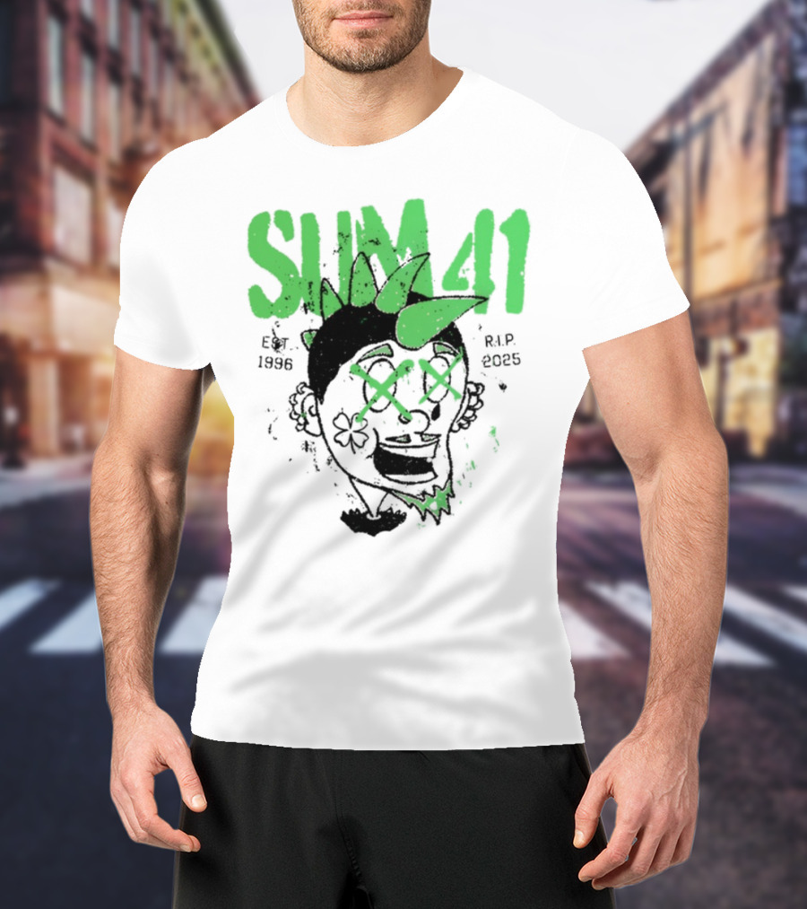 Sum41 St Patrick's Day Punk Skull Green Spikes T-Shirt