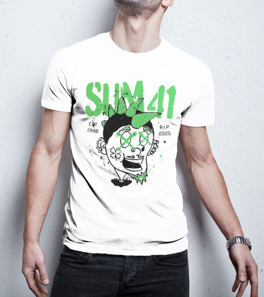 Sum41 St Patrick's Day Punk Skull Green Spikes T-Shirt