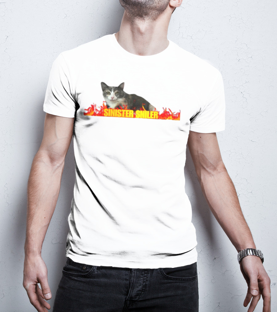 Sinister Sniler Cat With Flames Image T-Shirt