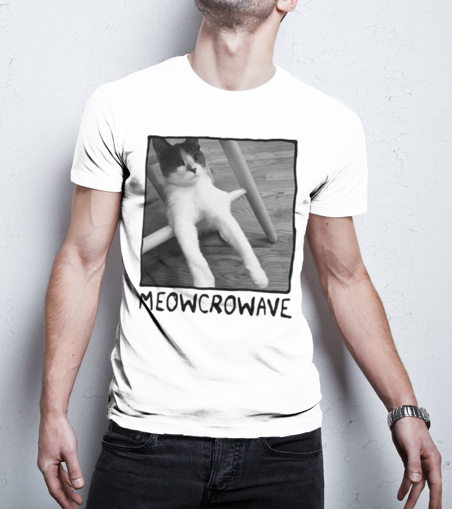 Meowcrowave Cat Humor With Cute Black And White Cat Image T-Shirt