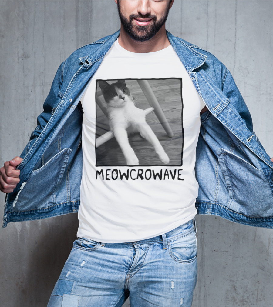 Meowcrowave Cat Humor With Cute Black And White Cat Image T-Shirt