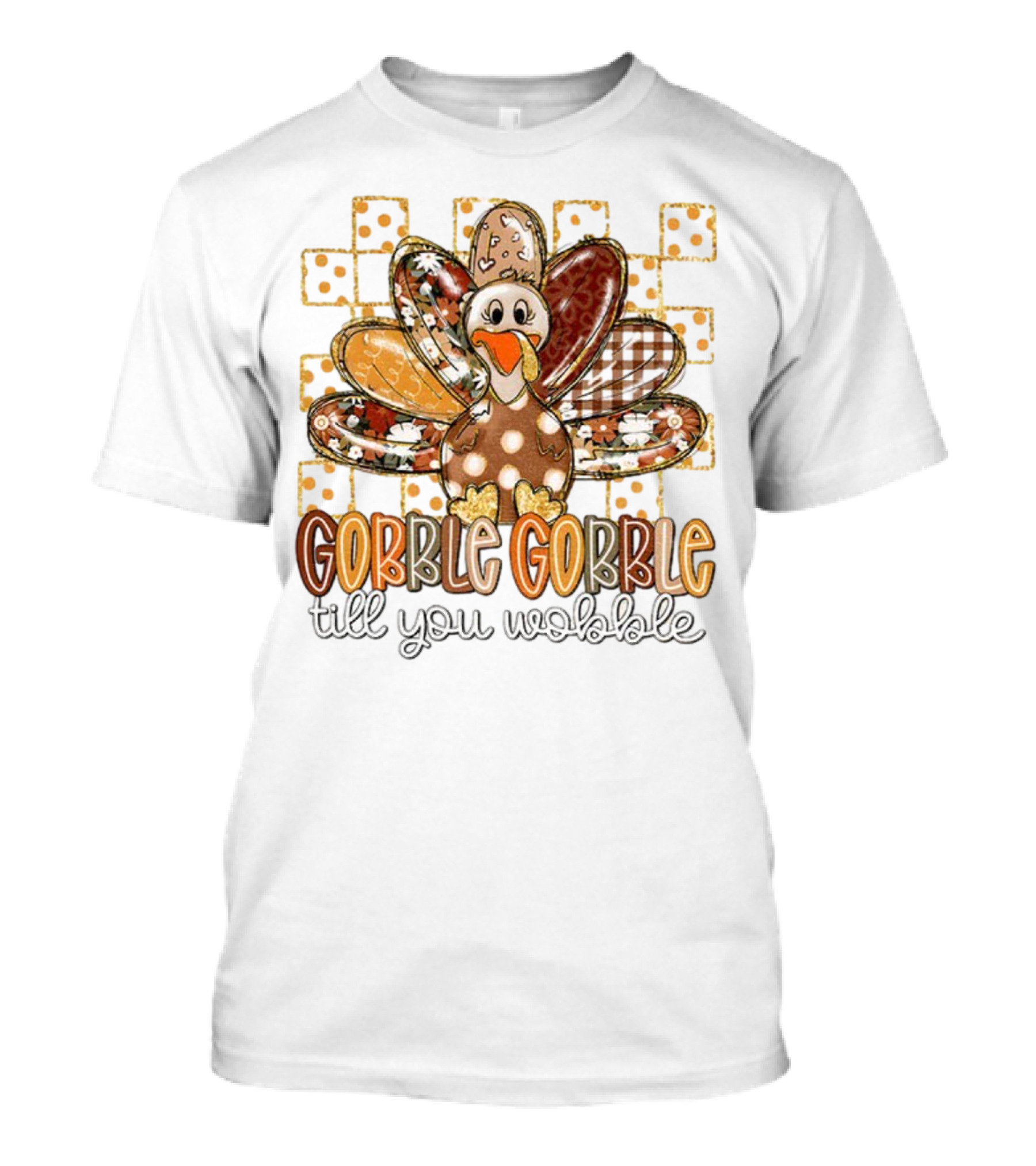 Floral Turkey Gobble Gobble Till You Wobble Thanksgiving 2025 T-Shirt