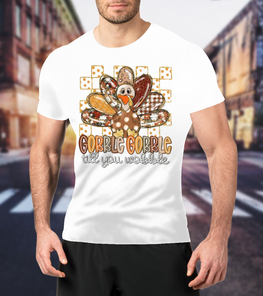 Floral Turkey Gobble Gobble Till You Wobble Thanksgiving 2025 T-Shirt