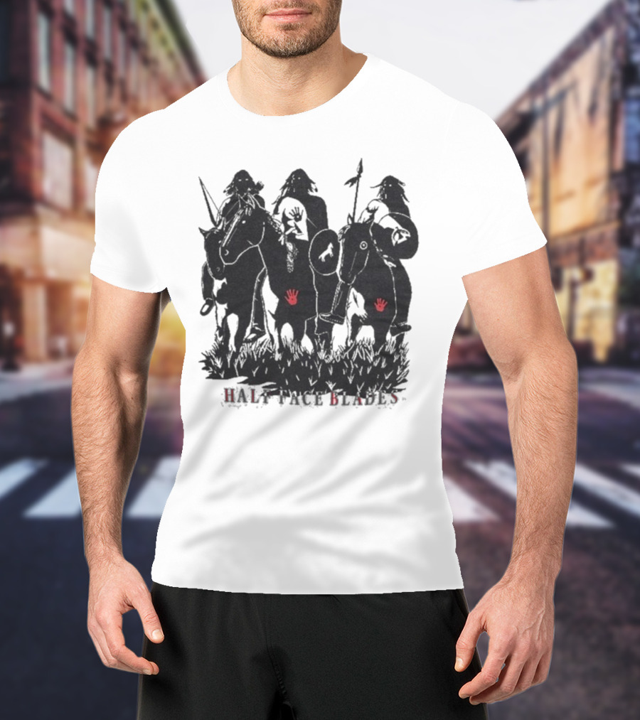 Half Face Blades War Party Red Hands Silhouette T-Shirt