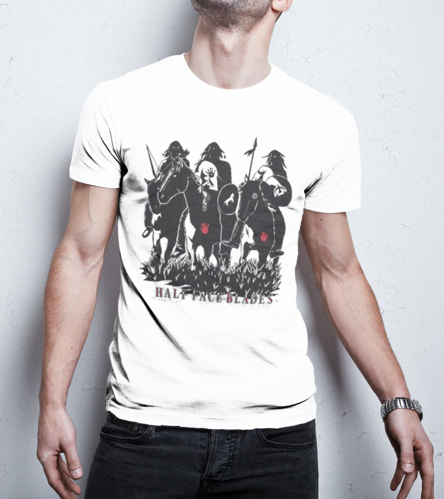 Half Face Blades War Party Red Hands Silhouette T-Shirt