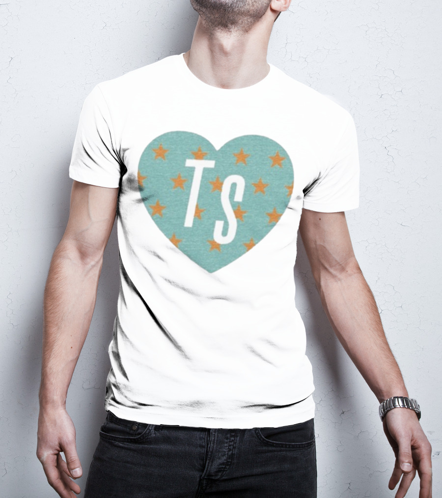 TS Heart With Orange Stars Pattern Design T-Shirt