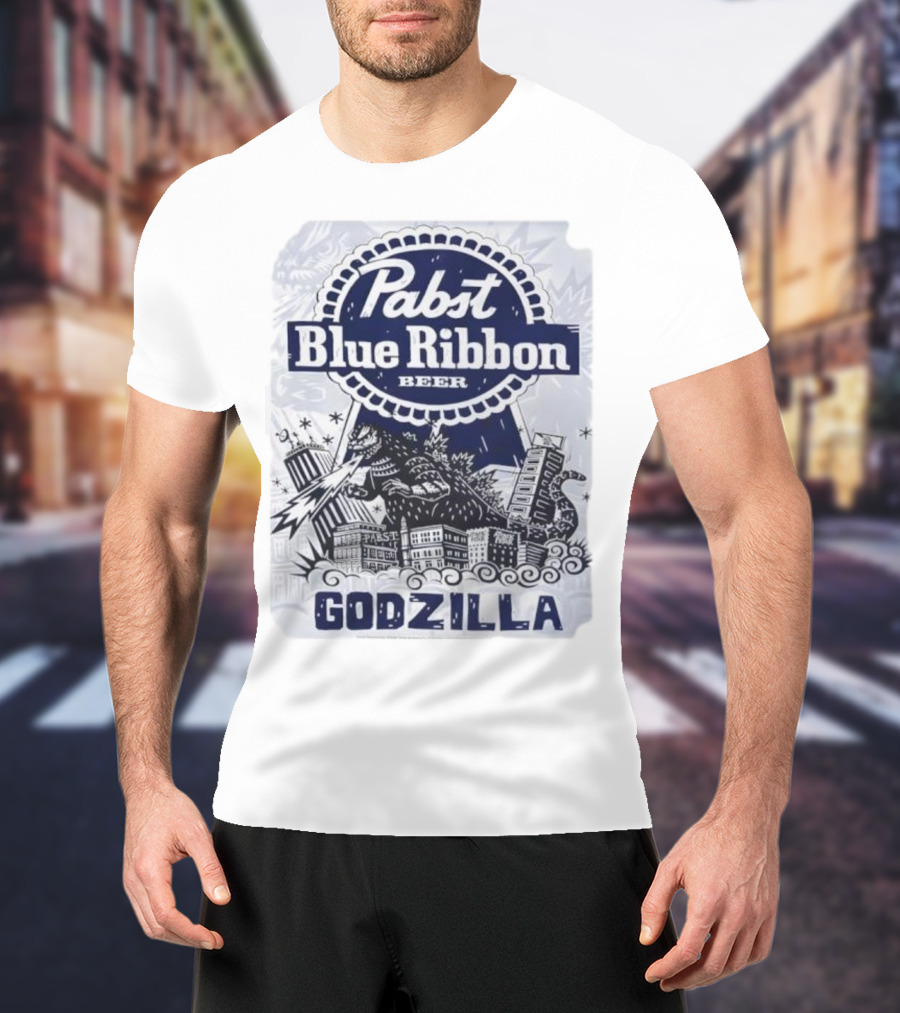 Pabst Blue Ribbon Beer Godzilla Monster Rampage Retro T-Shirt
