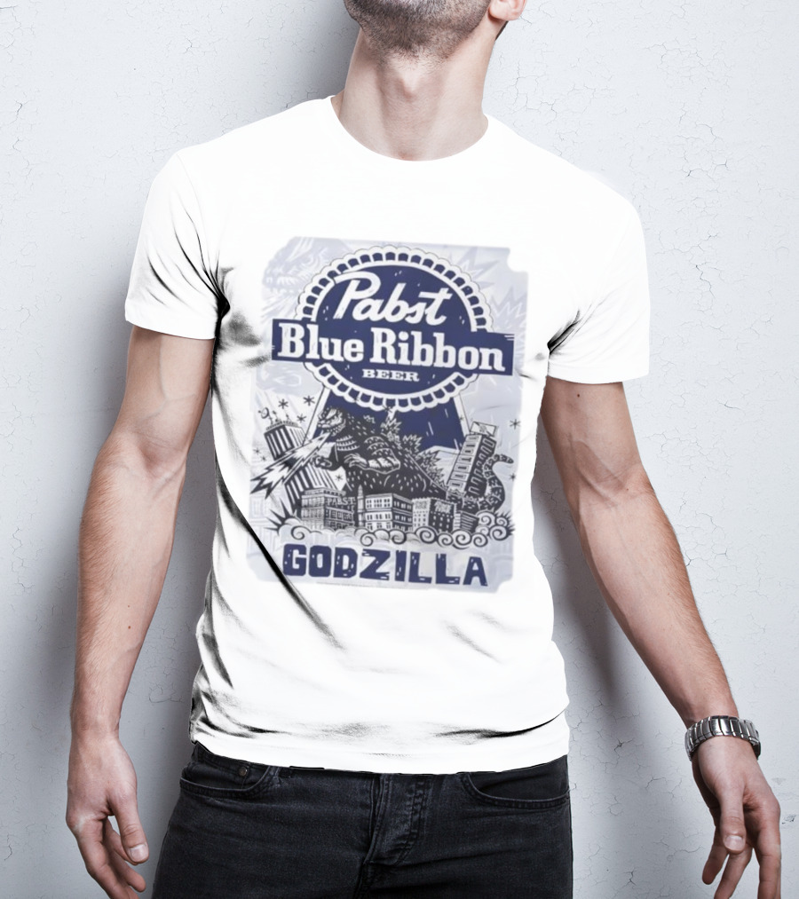 Pabst Blue Ribbon Beer Godzilla Monster Rampage Retro T-Shirt