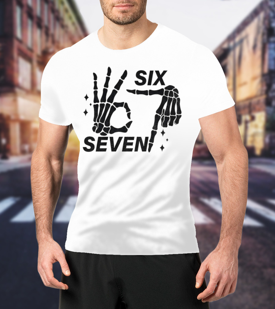 Six Seven Meme Skeleton Hands Funny Halloween T-Shirt