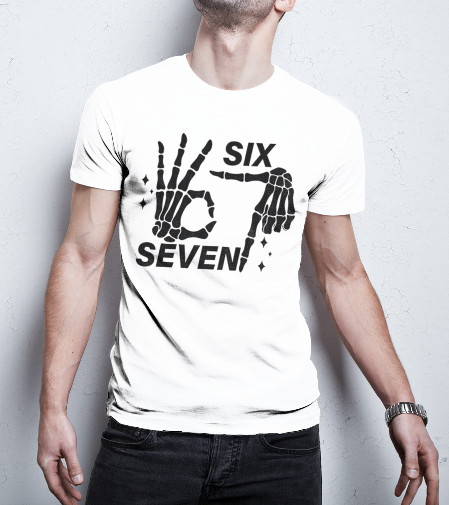 Six Seven Meme Skeleton Hands Funny Halloween T-Shirt