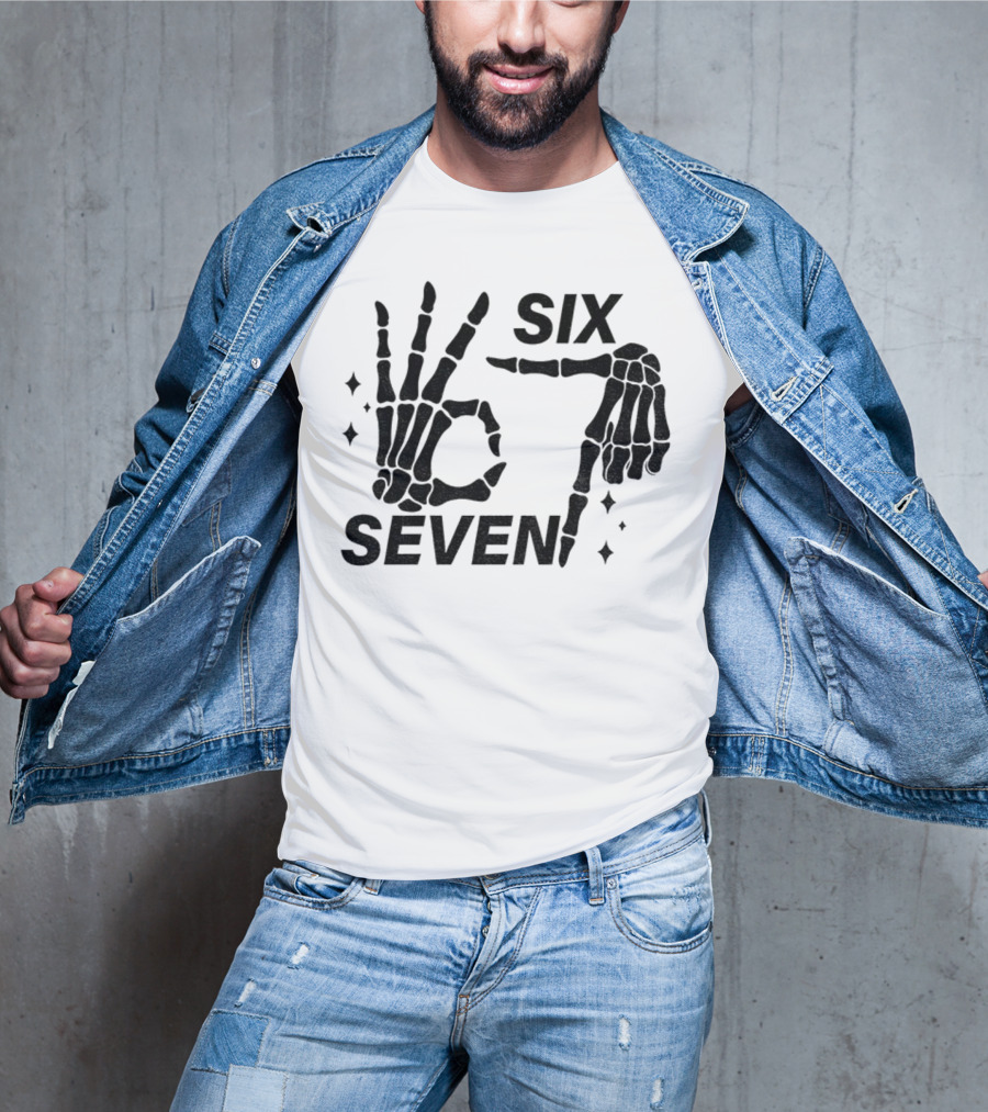 Six Seven Meme Skeleton Hands Funny Halloween T-Shirt