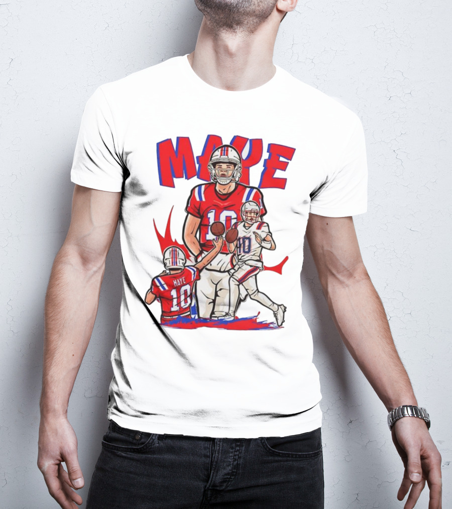 Drake Maye 10 New England Patriots Football Cartoon Style T-Shirt