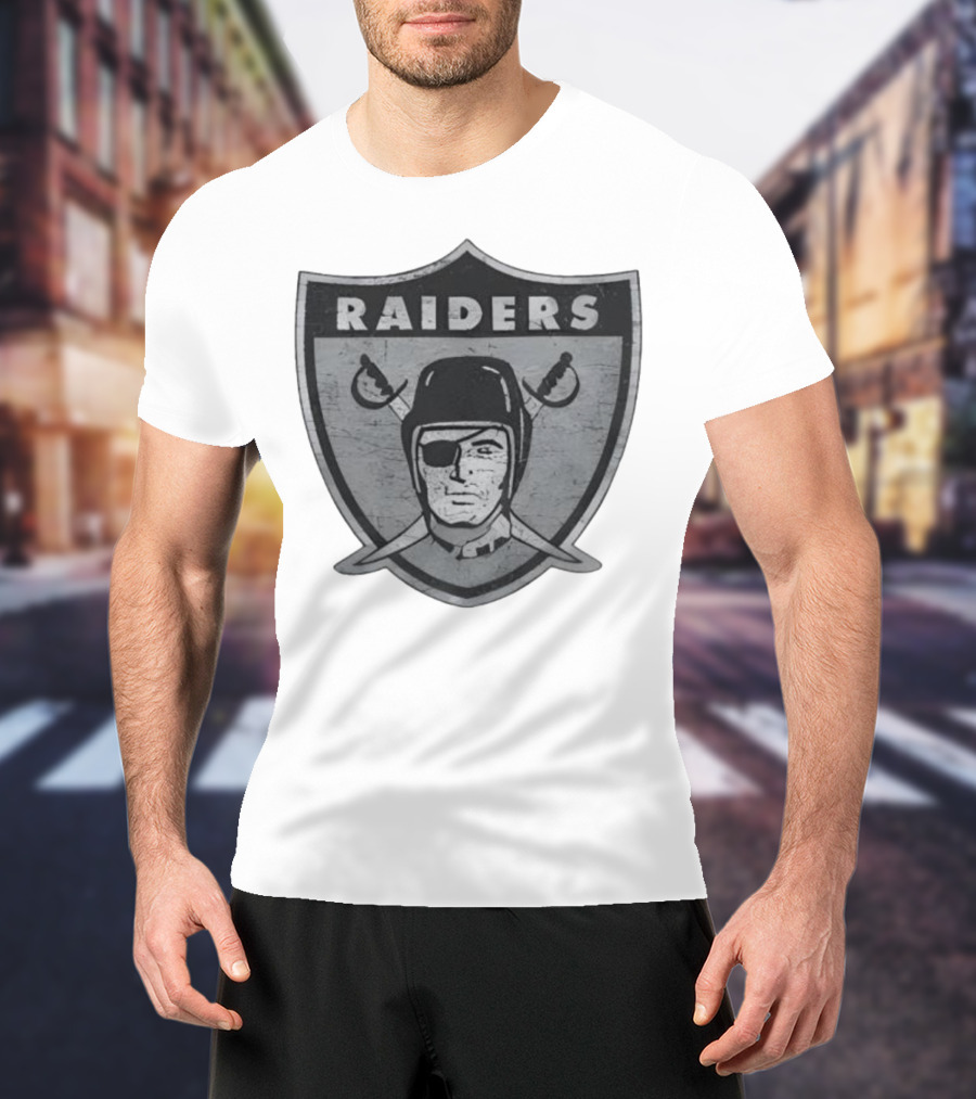 Raiders NFL Football Shield Patch Logo Silver And Black T-Shirt