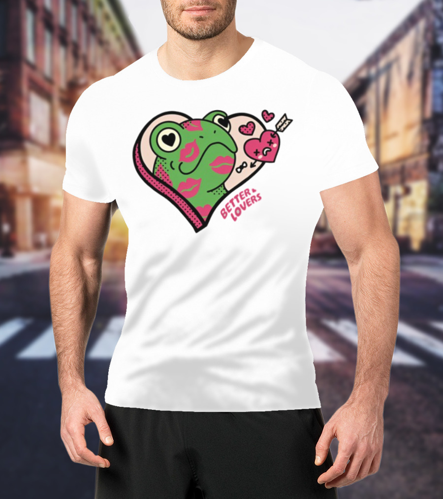 Better Lovers Love Frogs Heart Kisses Fun Graphic T-Shirt