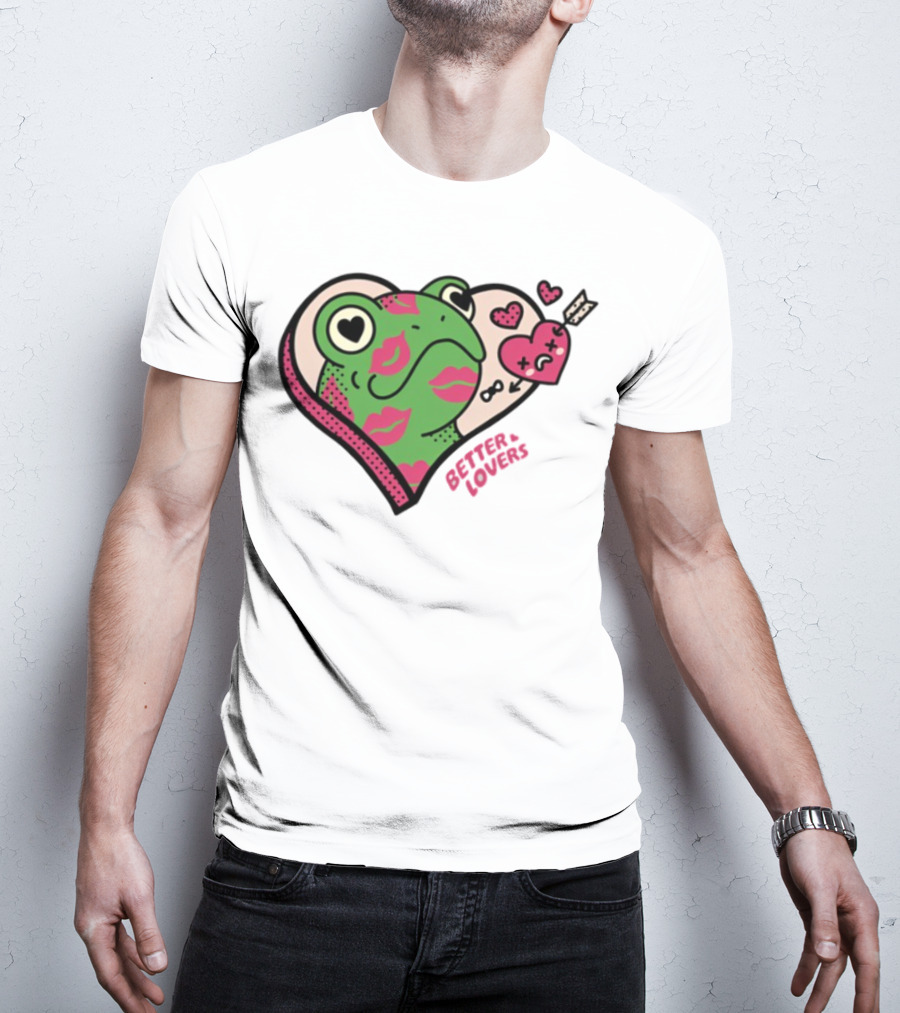 Better Lovers Love Frogs Heart Kisses Fun Graphic T-Shirt