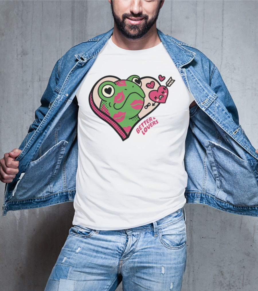 Better Lovers Love Frogs Heart Kisses Fun Graphic T-Shirt