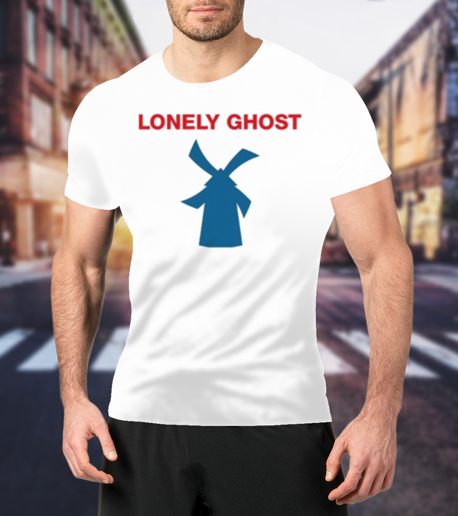 Lonely Ghost Windmill Classic Red Text Blue Silhouette T-Shirt