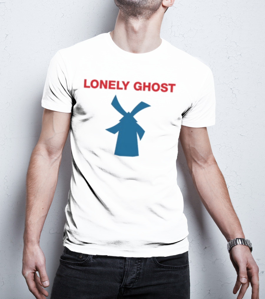 Lonely Ghost Windmill Classic Red Text Blue Silhouette T-Shirt