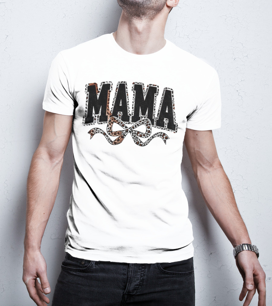 Mama Leopard Print Coquette Bow T-Shirt