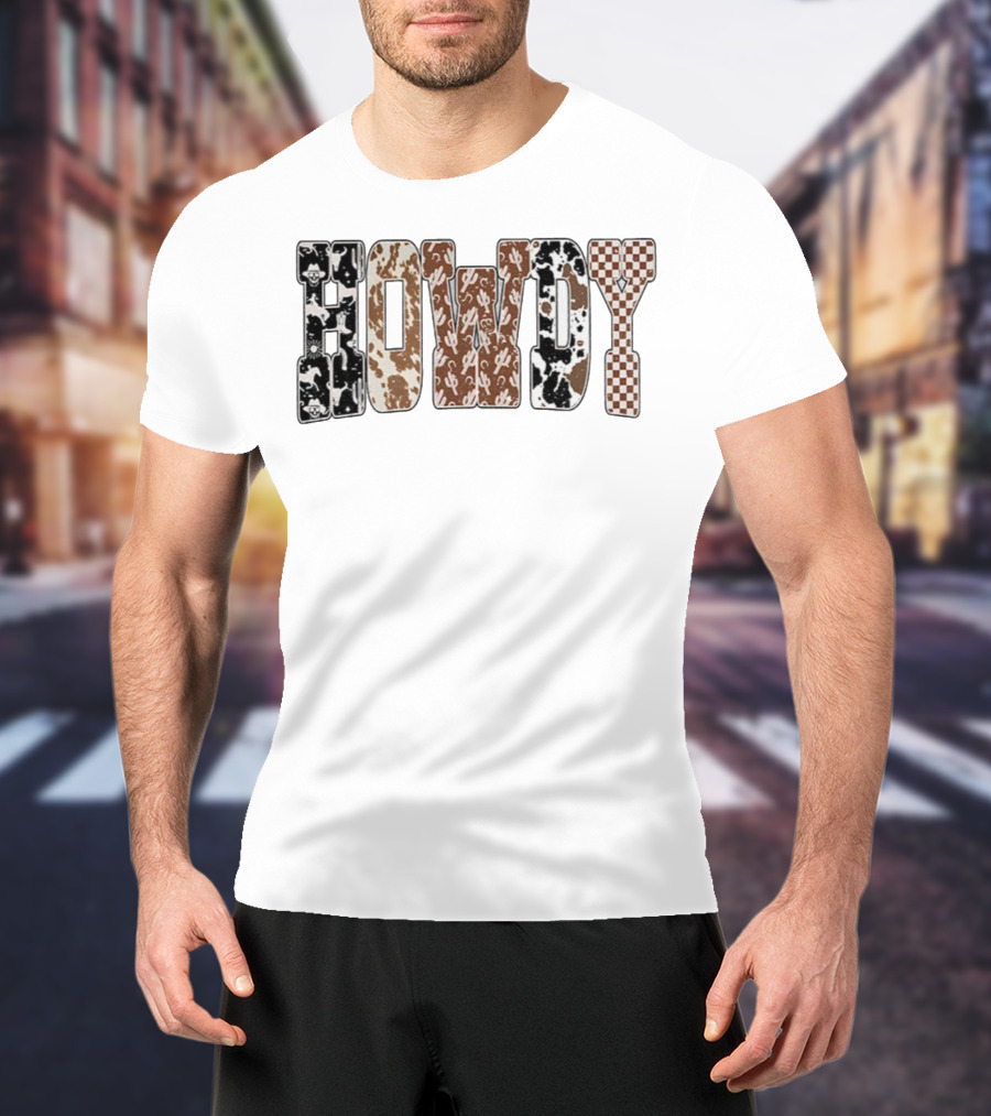 Western Ghost Howdy Cowboy Checkered Halloween Letters T-Shirt