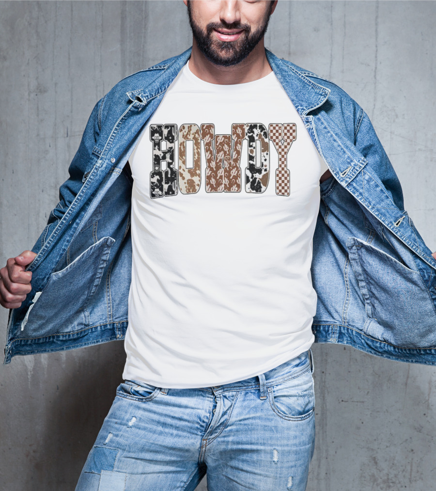 Western Ghost Howdy Cowboy Checkered Halloween Letters T-Shirt