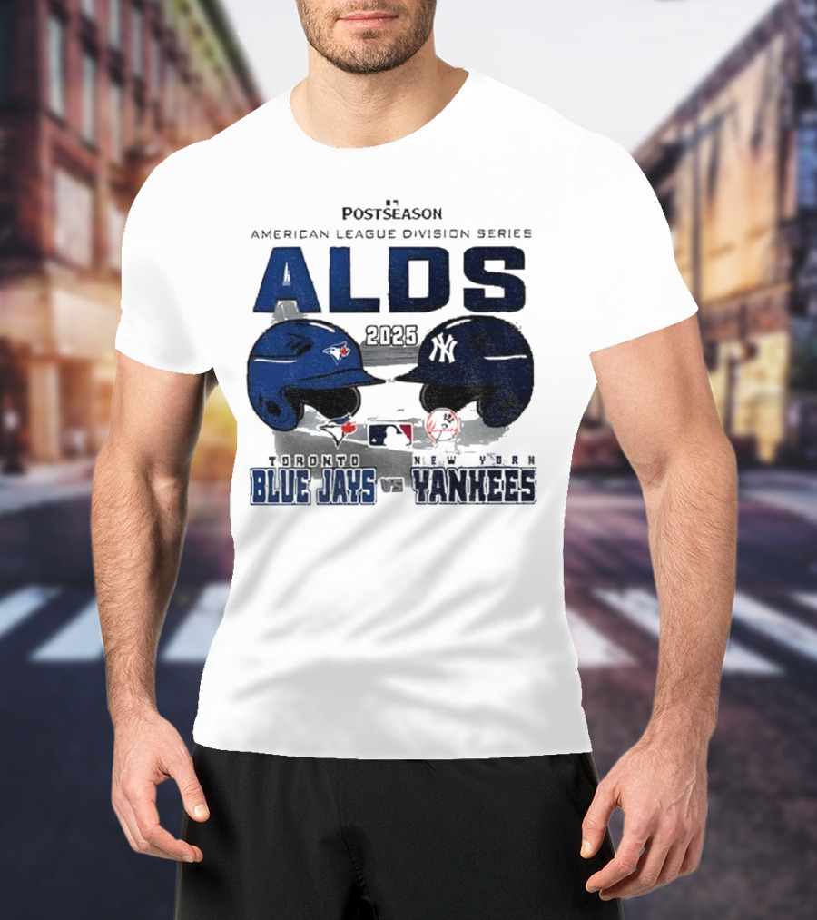 Toronto Blue Jays Vs New York Yankees 2025 ALDS MLB Postseason Helmets Bats Showdown T-Shirt