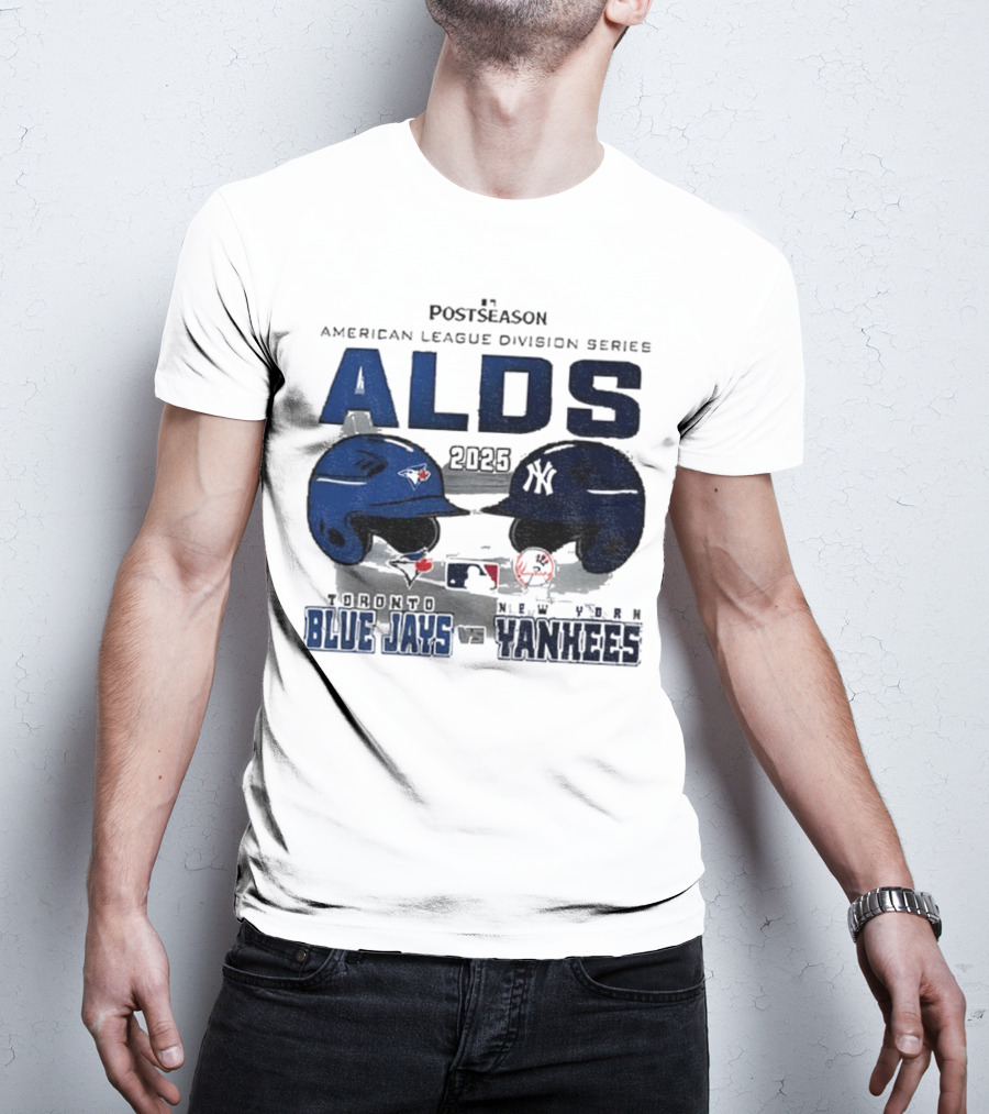 Toronto Blue Jays Vs New York Yankees 2025 ALDS MLB Postseason Helmets Bats Showdown T-Shirt