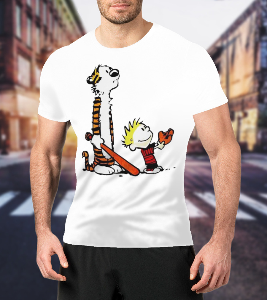 Calvin And Hobbes Baseball Glove And Bat Playtime T-Shirt