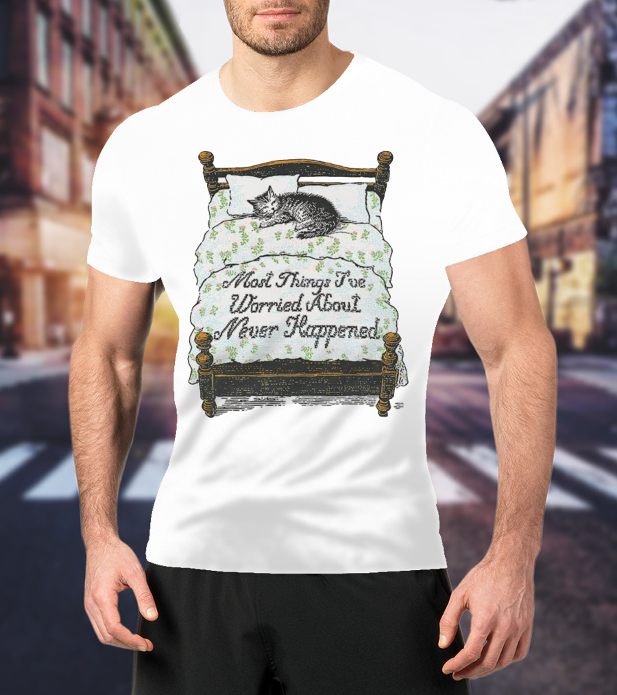 Vintage Cat Sleeps On Bed Most Things I’ve Worried About Never Happened T-Shirt