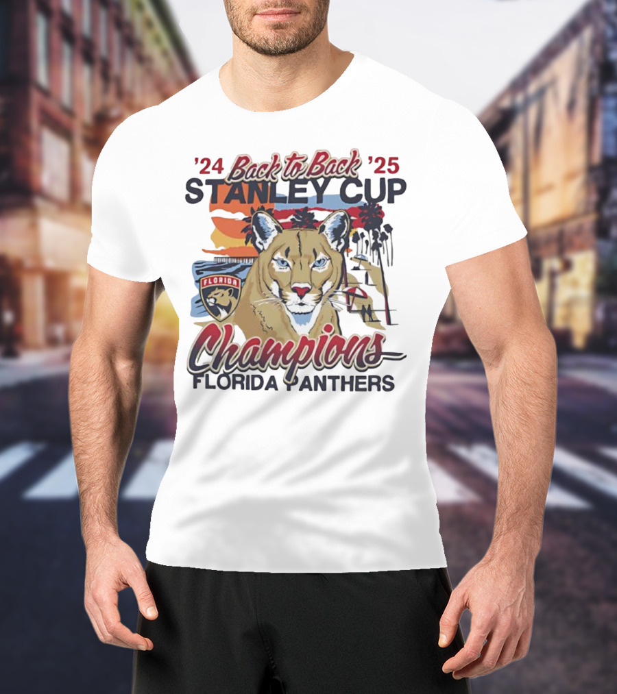 Florida Panthers Back To Back 2024 2025 Stanley Cup Champions Sunset Franklin T-Shirt