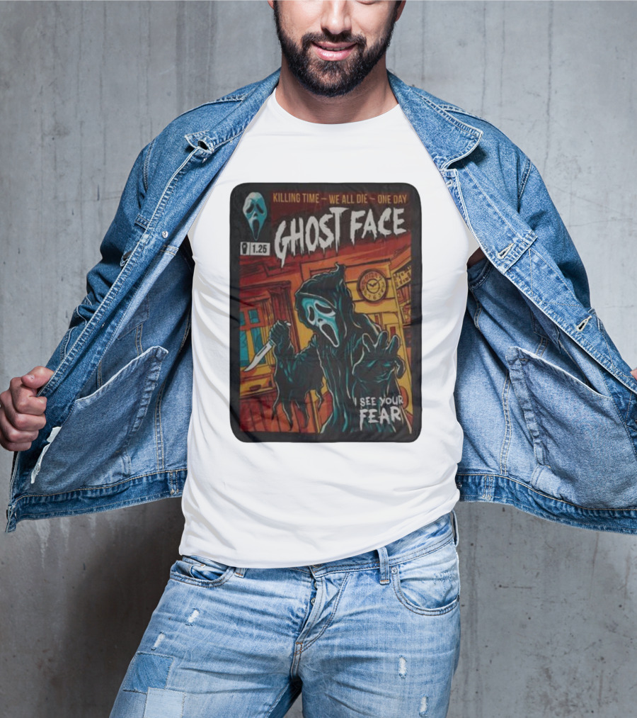 Ghost Face Killing Time Comic Book We All Die One Day I See Your Fear T-Shirt