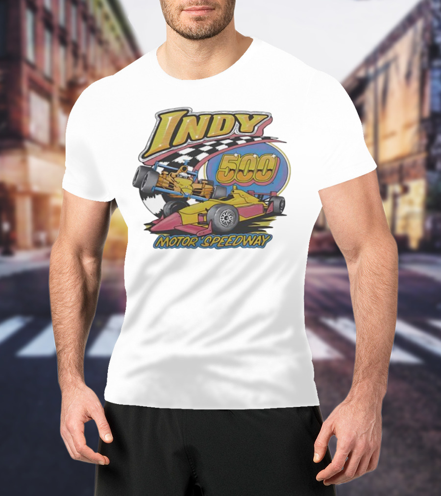 Indy 500 Motor Speedway Racing Cars Checkered Flag Oval Track T-Shirt