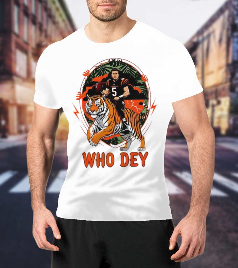 Joe Flacco Cincinnati Bengals Tiger Ride Who Dey Jungle Football T-Shirt
