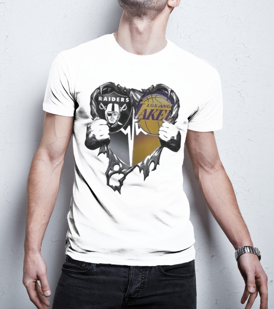 Las Vegas Raiders Los Angeles Lakers Heart Design T-Shirt