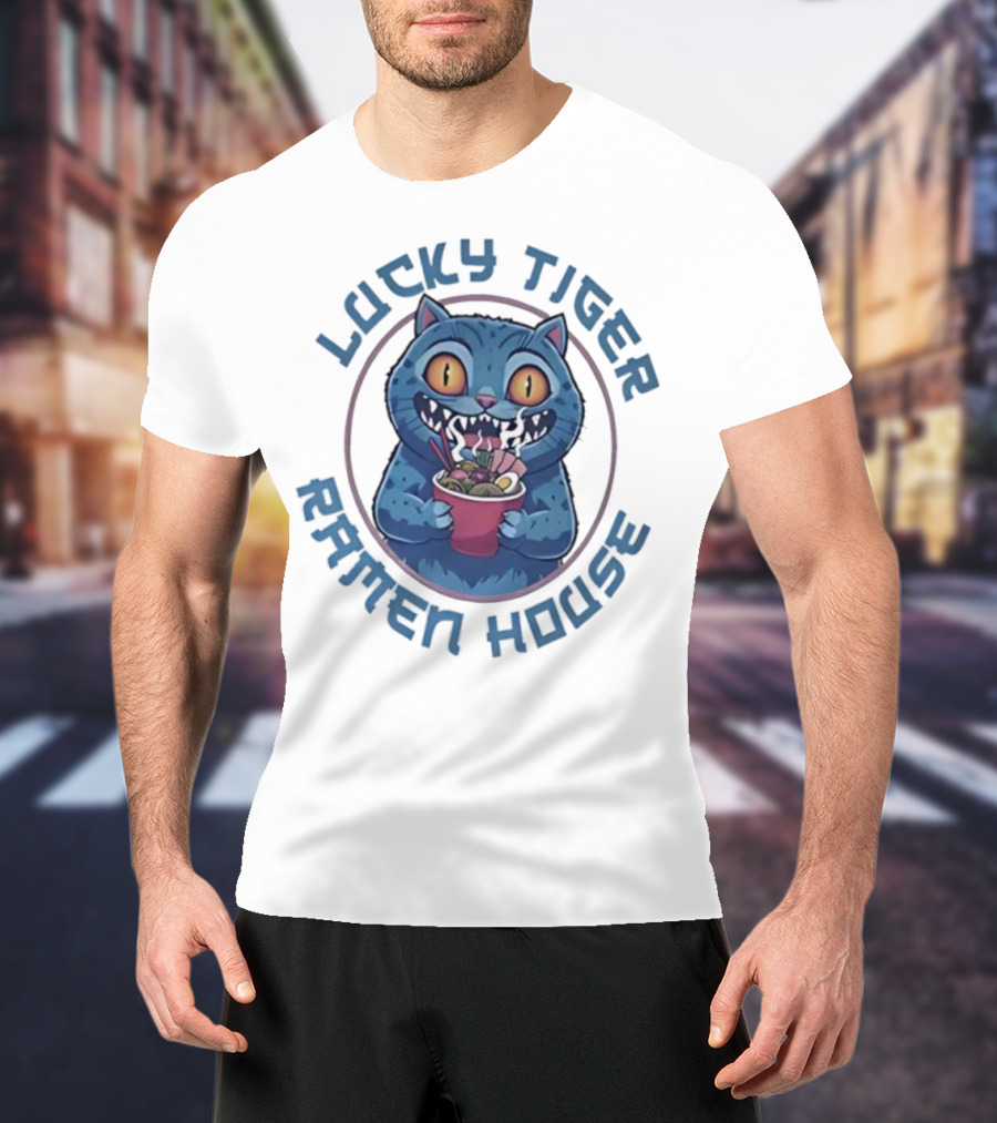 Lucky Tiger Ramen House Kpop Demon Hunters Derpy The Tiger Cartoon Cat Noodles T-Shirt