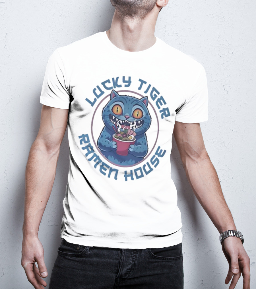 Lucky Tiger Ramen House Kpop Demon Hunters Derpy The Tiger Cartoon Cat Noodles T-Shirt