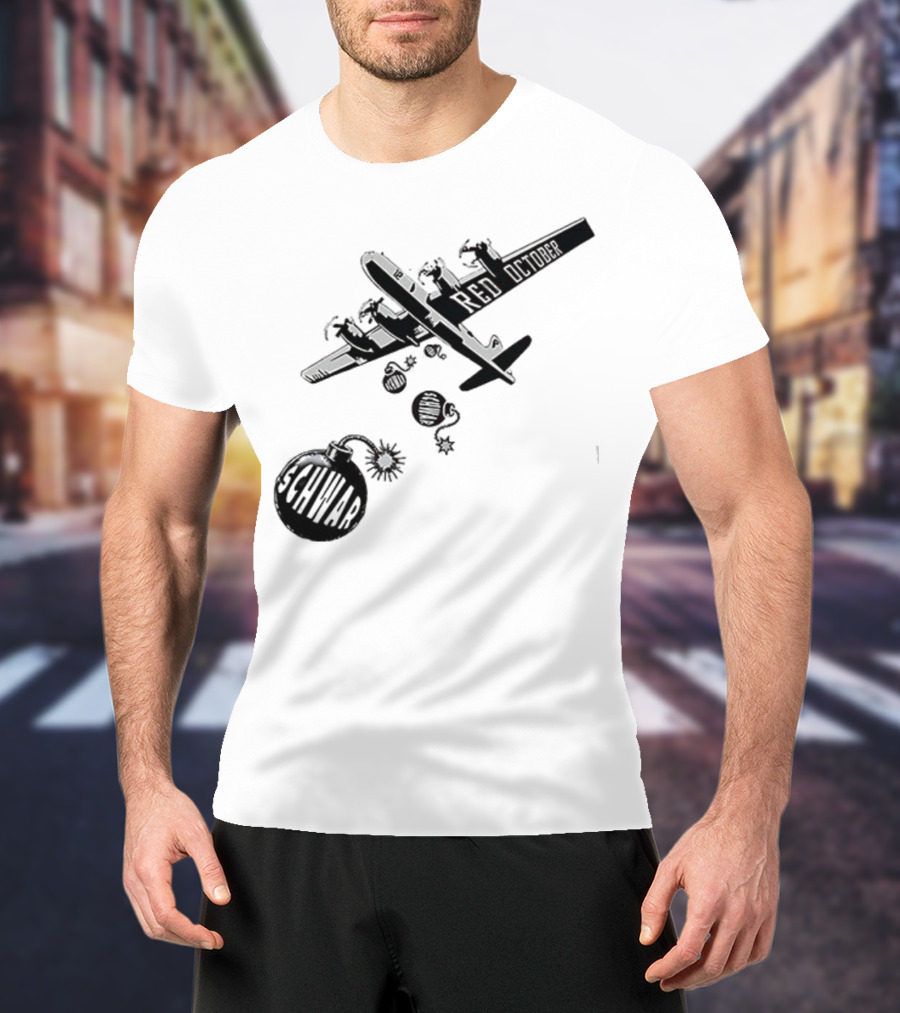 Philadelphia Phillies Red October Schwarbombs Away City Skyline Airplane رسالة قصف Blimp Explosion T-Shirt