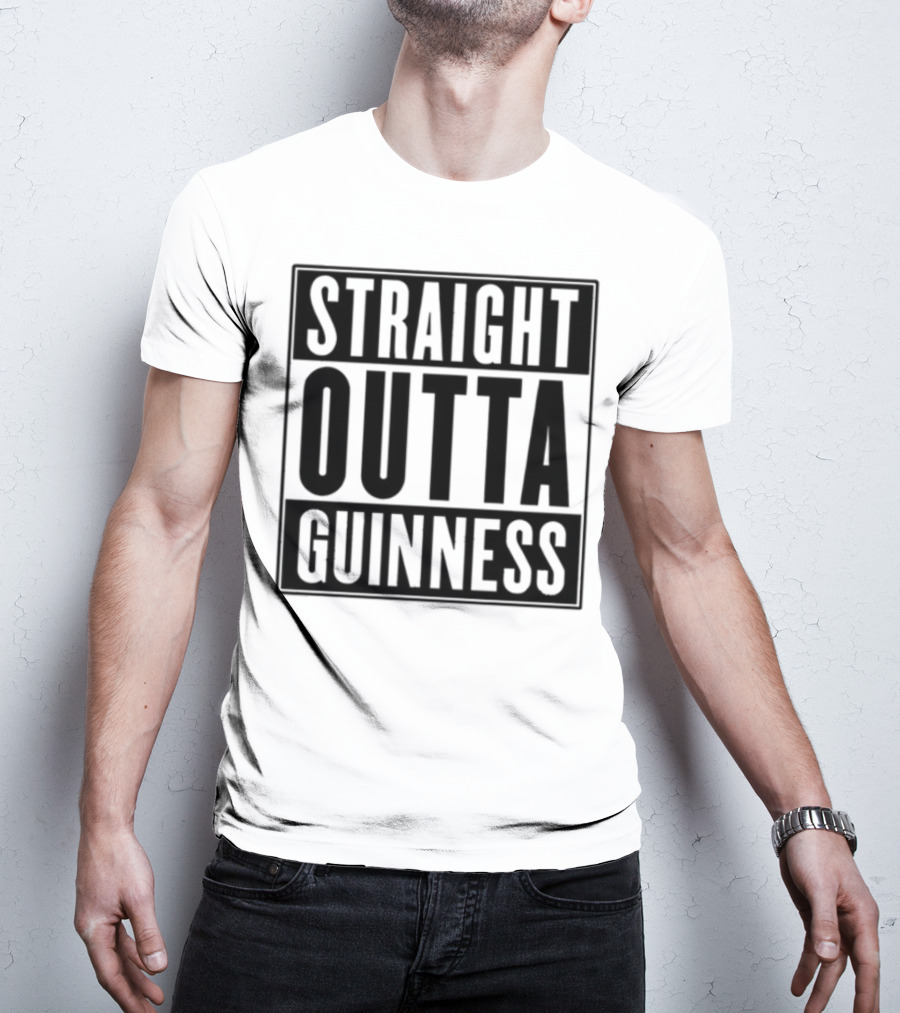 Straight Outta Guinness Black Text Block Comedic Phrase T-Shirt