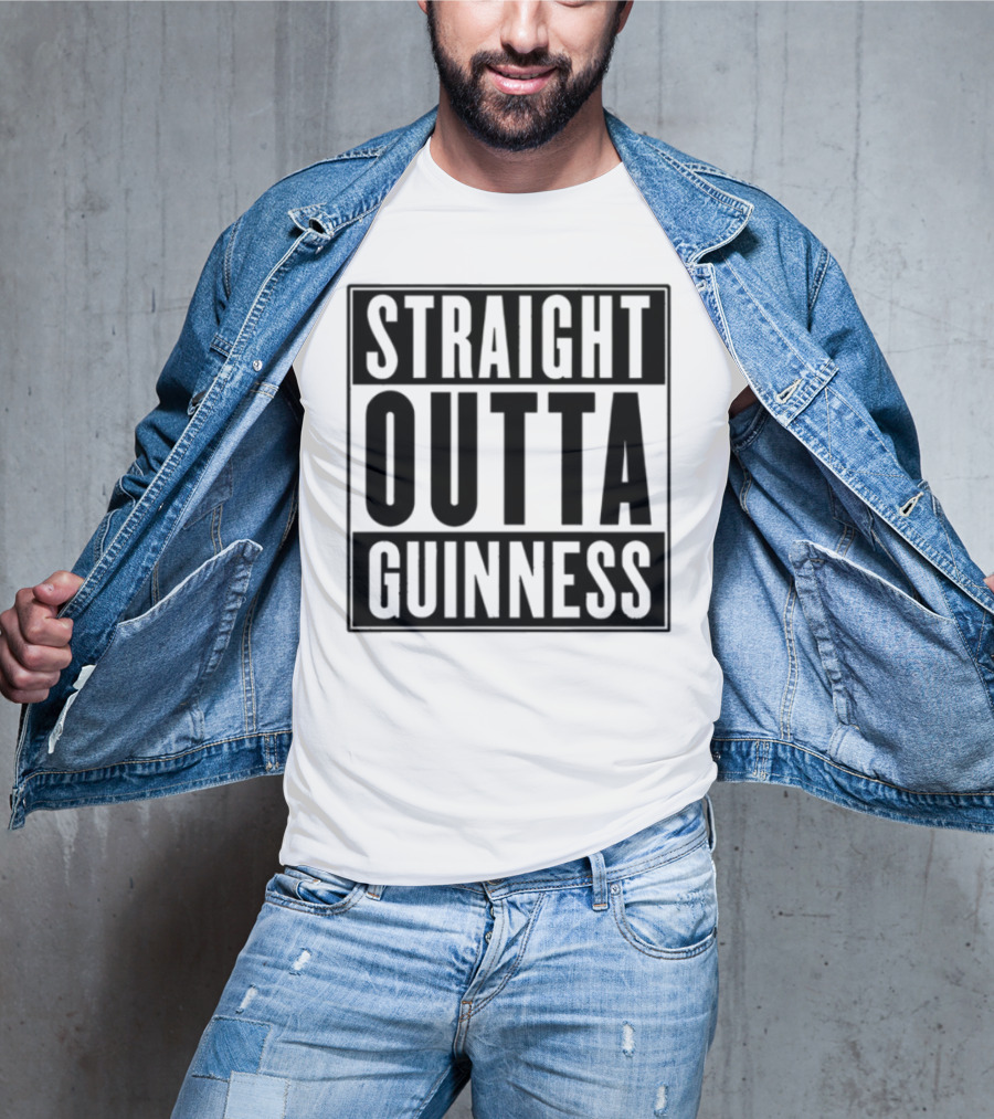 Straight Outta Guinness Black Text Block Comedic Phrase T-Shirt
